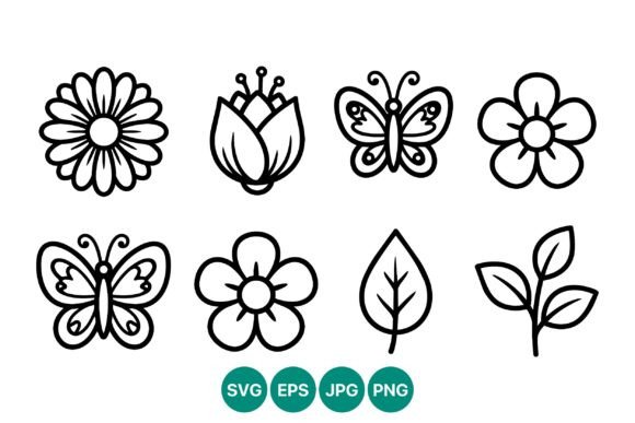 Black White Flowers Leaves Butterflies: Graphics & Illustrations