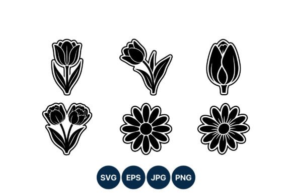 Black White Tulip Daisy Vector Graphics & Illustrations