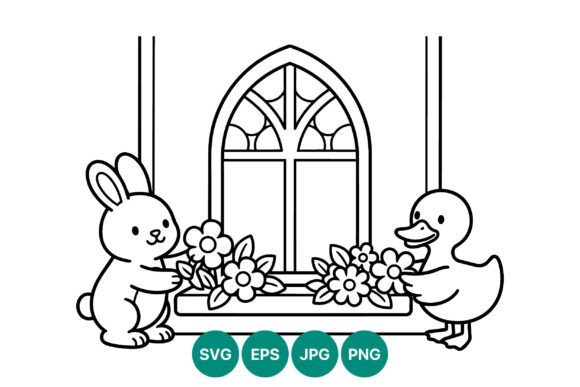 Bunny and Duck with Flowers Line Art Review