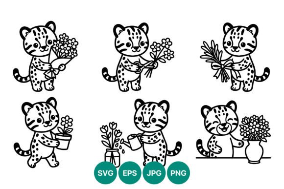 Cute Leopard Cub Line Art Graphics & Illustrations