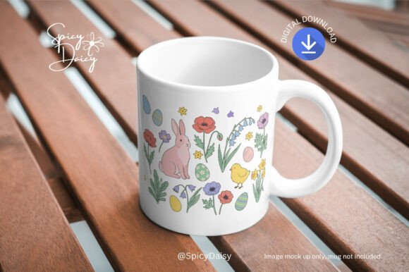 Easter Bunny Spring Flowers Clipart Set: Graphics & Illustrations