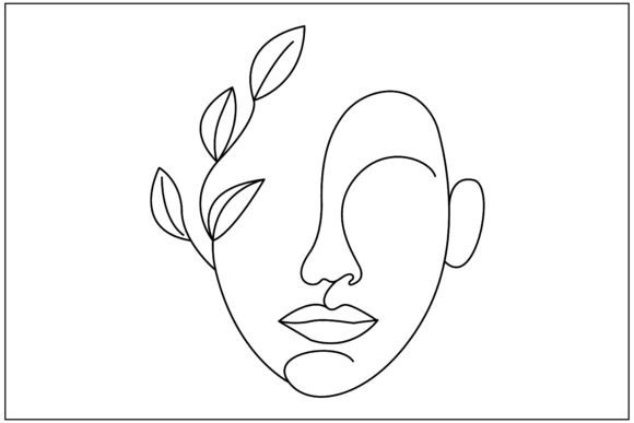 Face with Flowers Line Art: Premium Graphics & Illustrations