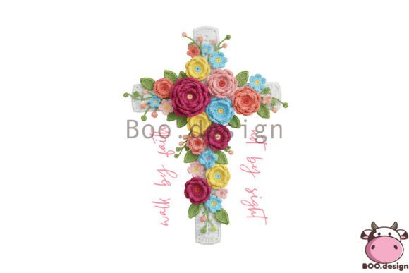 Flowers Christian Cross Faux Yarn PNG Graphics