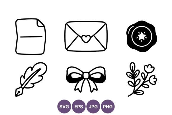Heart Sealed Envelope Quill Flowers: Graphics & Illustrations
