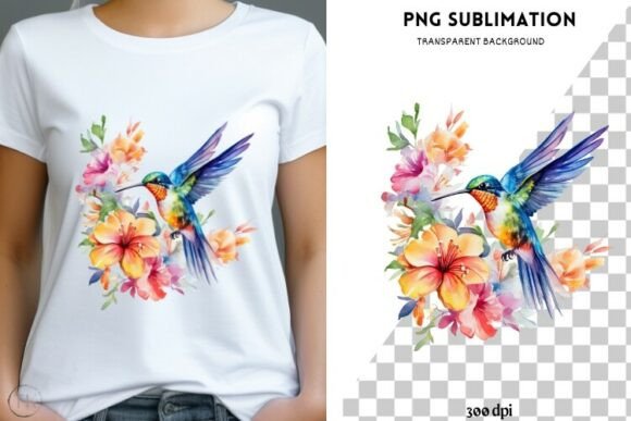Kolibri with Exotic Flowers PNG Design