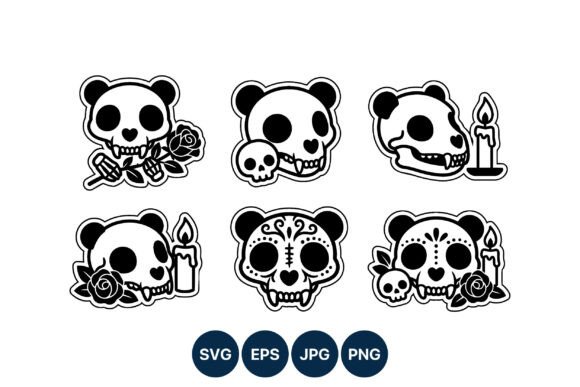 Panda Skull Roses Candle Vector: Graphics & Illustrations