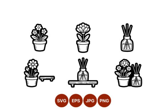 Potted Flowers Line Art: Graphics & Illustrations