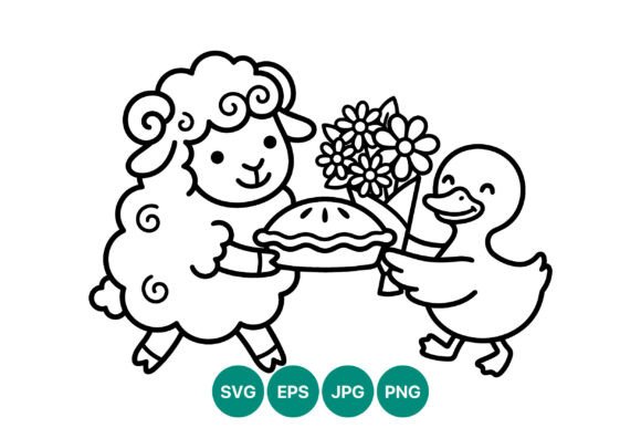 Sheep and Duck Holding Pie and Flowers Review