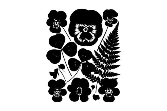 Silhouette of Flowers and a Lion s Head Graphics & Illustrations
