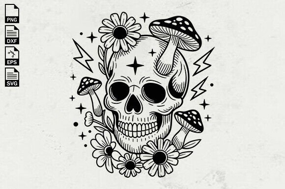 Skull with Flowers SVG: Graphics & Illustrations