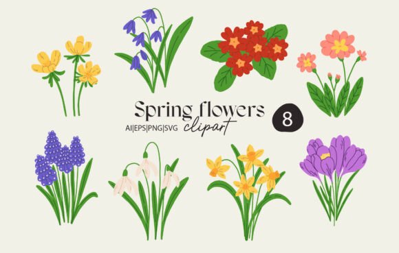 Spring Flowers Clipart Set: Graphics & Illustrations