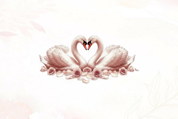 Swans Forming Heart Shape with Roses: Graphics & Illustrations