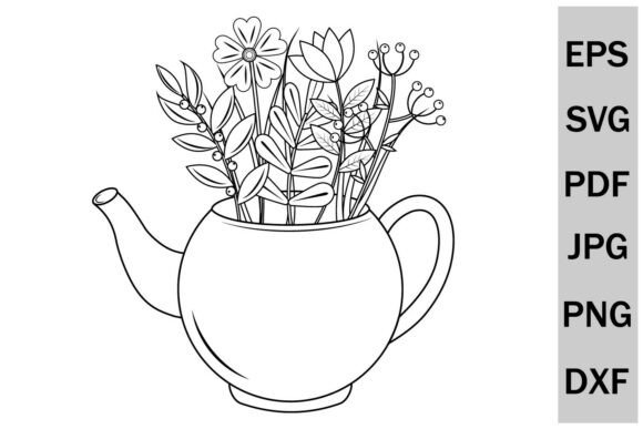 Teapot with Bouquet of Flowers: Graphics and Illustrations