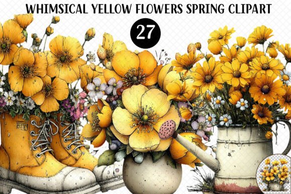 Whimsical Yellow Flowers Spring Clipart