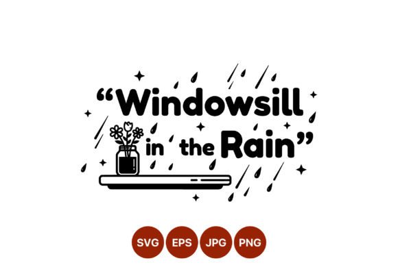 Windowsill Rain Flowers Vector: Graphics & Illustrations
